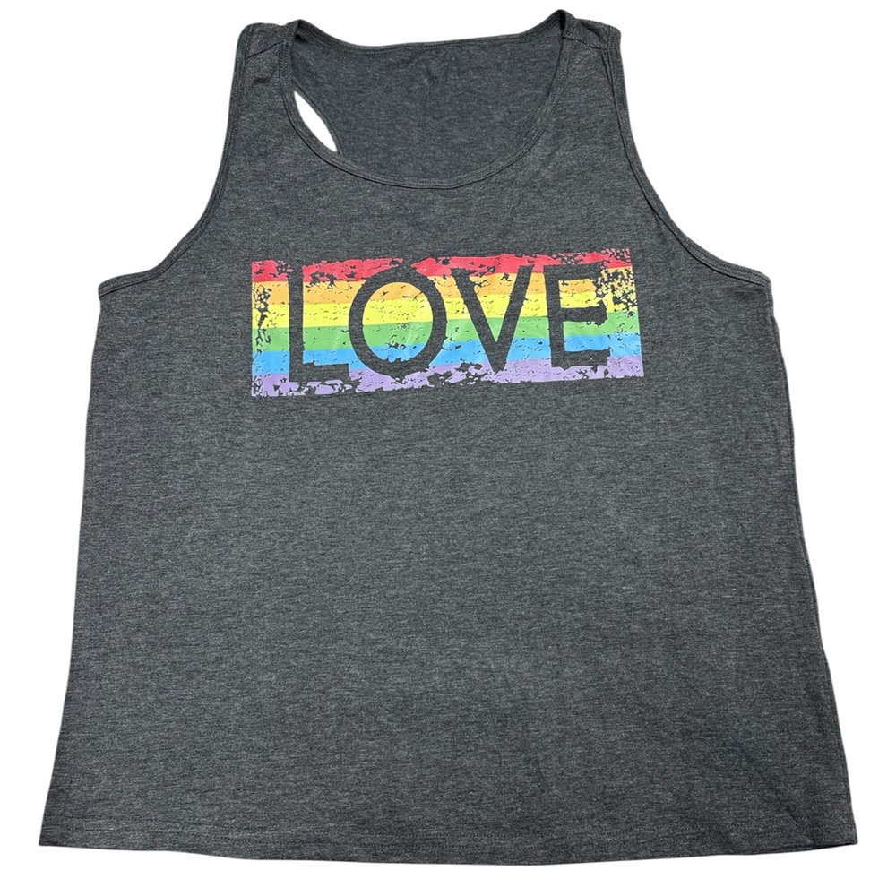 Gray Tank Top with Rainbow Love Graphic